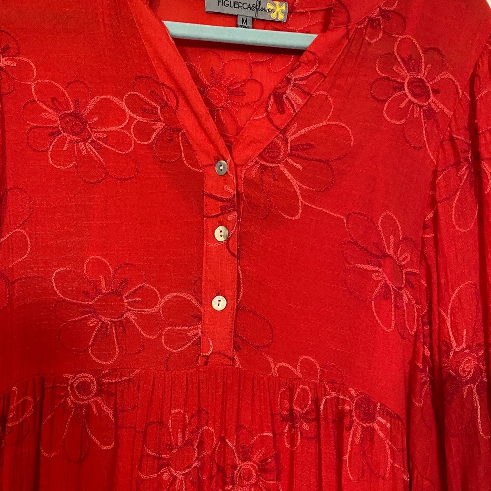 Red Figueroa & Flower Tiered Sunflower Dress M